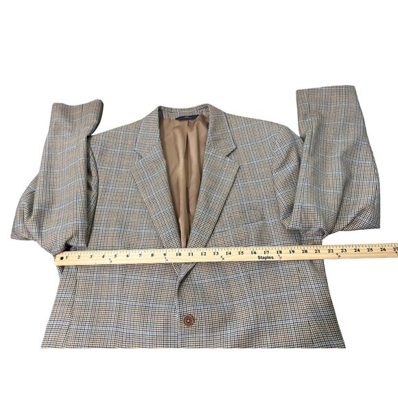 Brooks Brothers 346 Blazer Wool Houndstooth Sportscoat Tan Blue Mens 44 Long - Picture 6 of 8